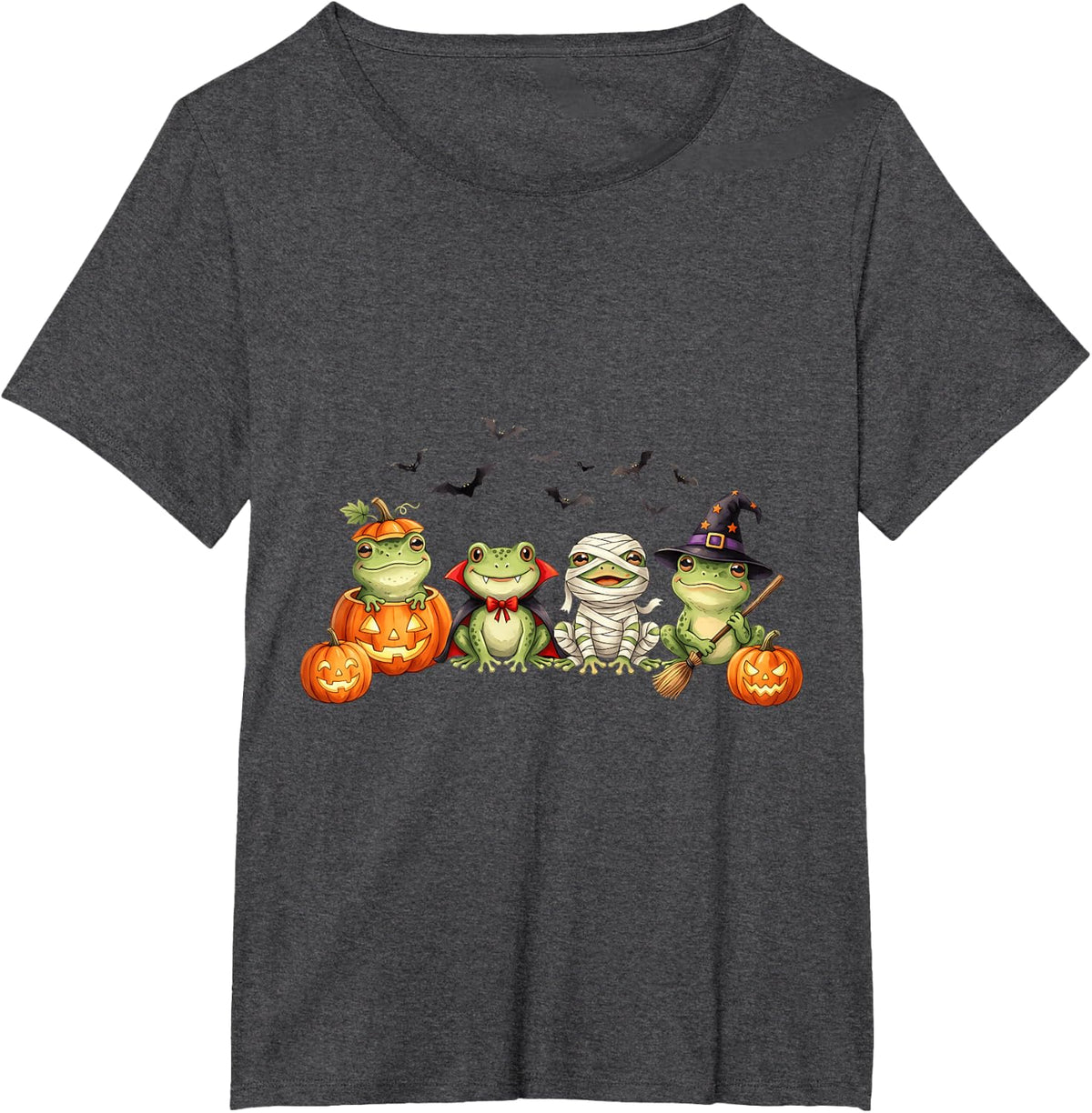 Halloween Frog Witch Hat Costume Pumpkin Spooky Season T-Shirt - Dark Heather Grey
