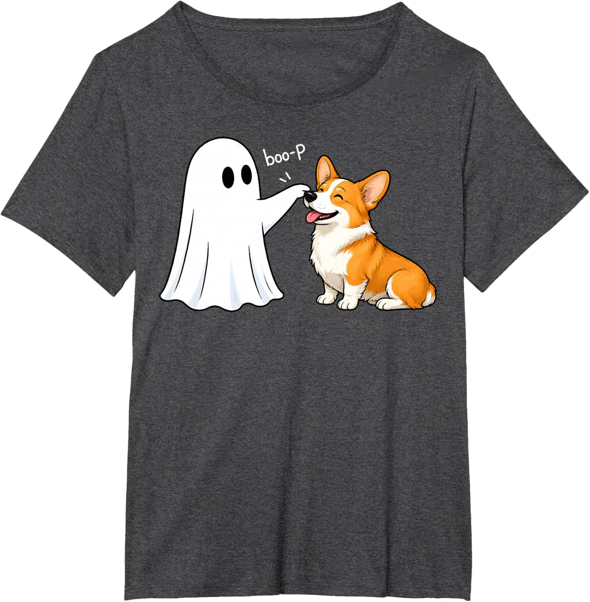 Pembroke Welsh Corgi Boo P Ghost Halloween Funny Dog Lover T-Shirt - Dark Heather Grey