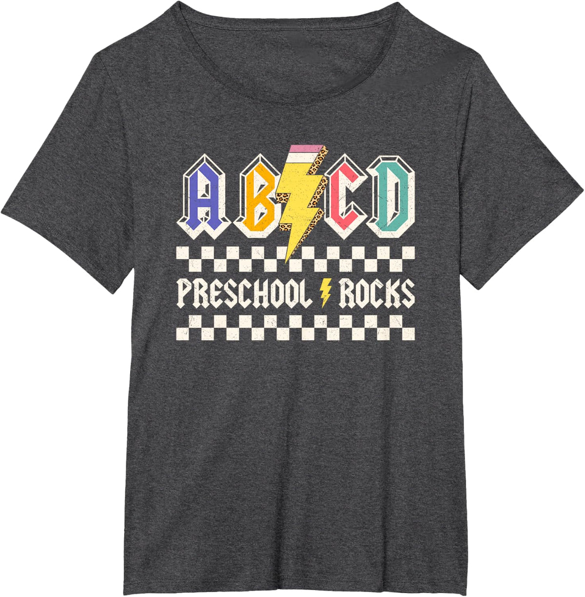 AB CD Preschool Rocks School Kindergarten Teacher T-Shirt - Dark Heather Grey