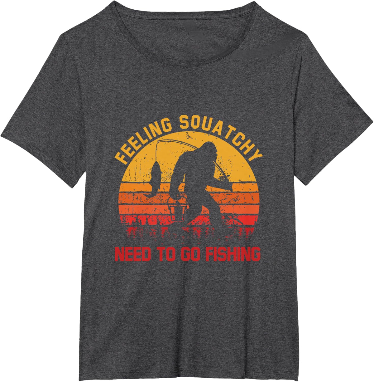 Feeling Squatchy Need To Go Fishing Retro Bigfoot Fisherman T-Shirt - Dark Heather Grey