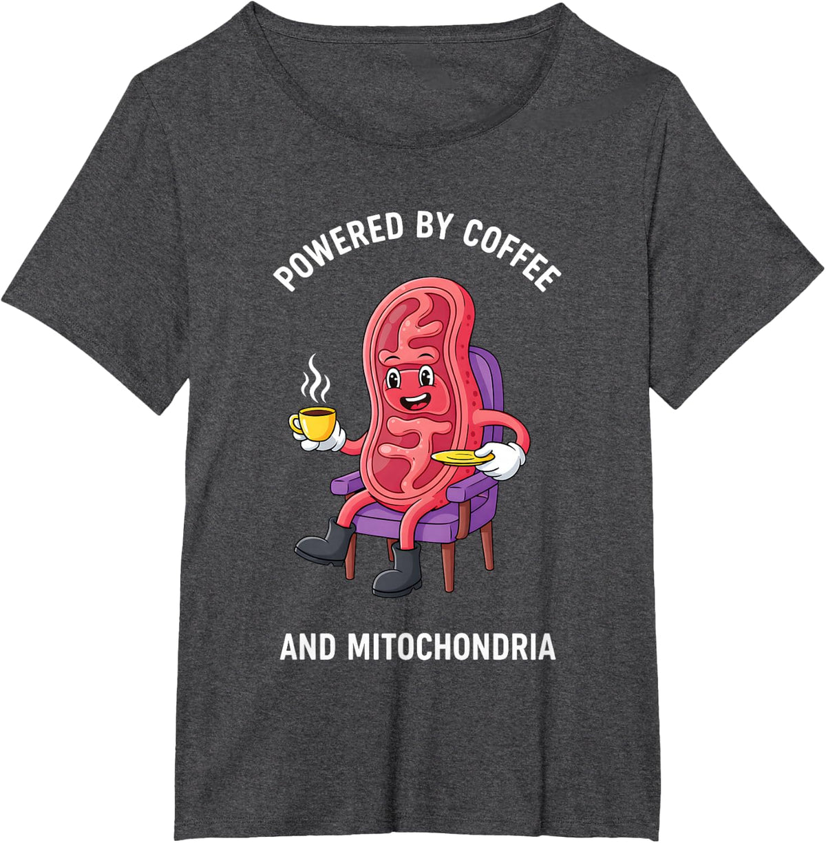 Powered By Coffee and Mitochondria T-Shirt - Dark Heather Grey
