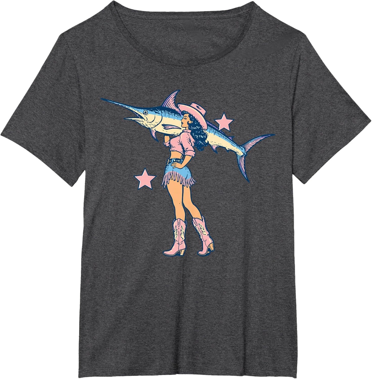 Marlin Cowgirl Western Fishing Coastal Fisherman Men Women T-Shirt - Dark Heather Grey