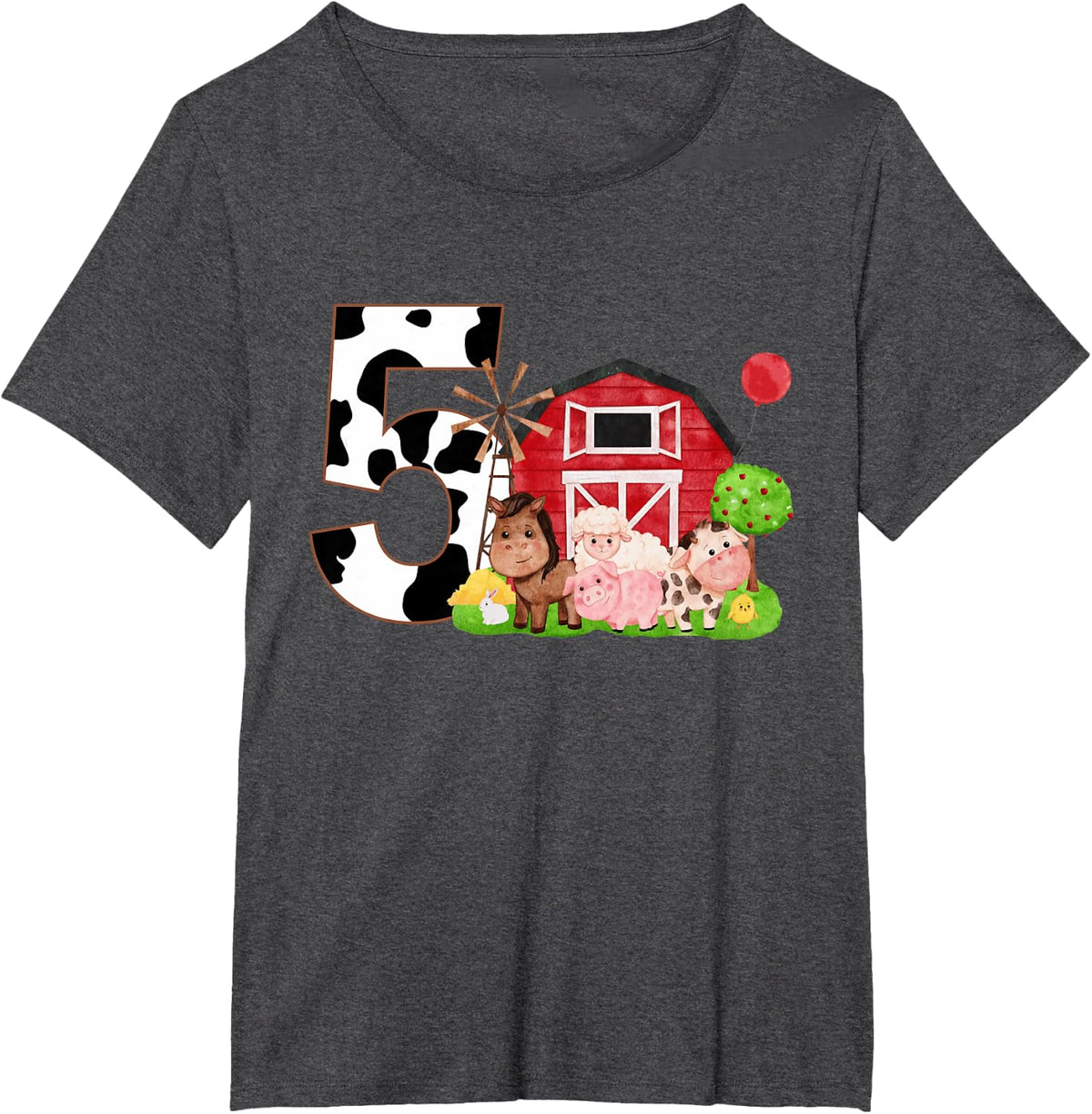 Oink Baa Neigh Cluck Moo I'm 5 Yrs Old Farm Theme Birthday T-Shirt - Dark Heather Grey