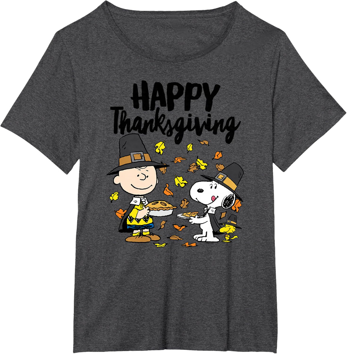 Peanuts - Happy Thanksgiving Charlie Snoopy Woodstock T-Shirt - Dark Heather Grey