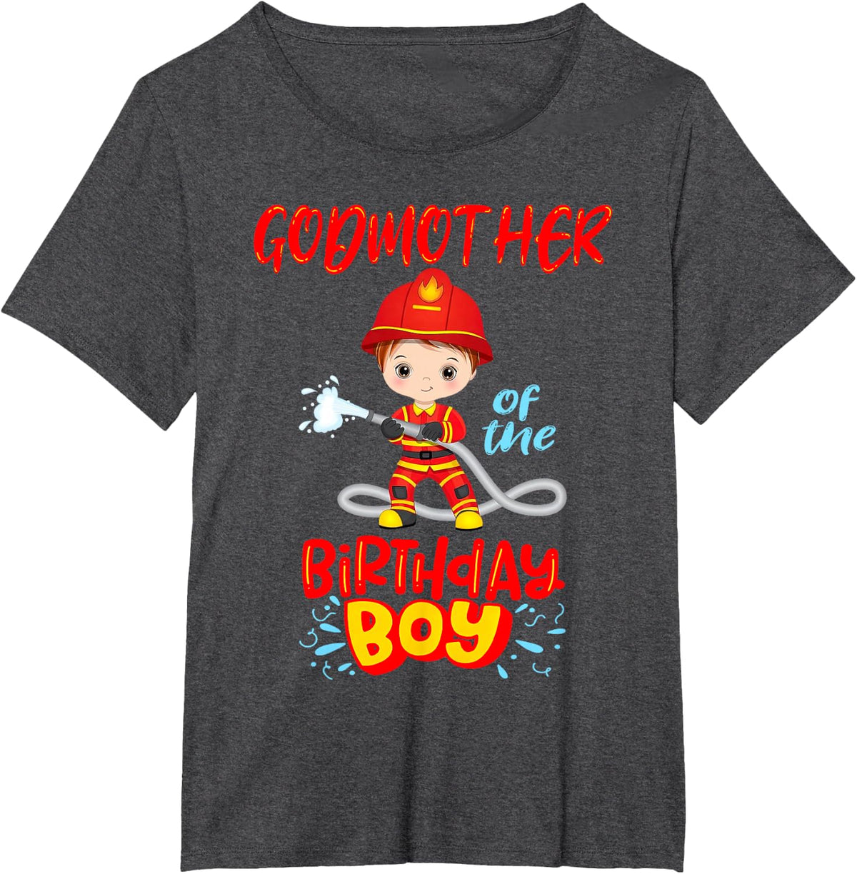 Godmother Of The Birthday Boy Fire Truck Firefighter Party T-Shirt - Dark Heather Grey