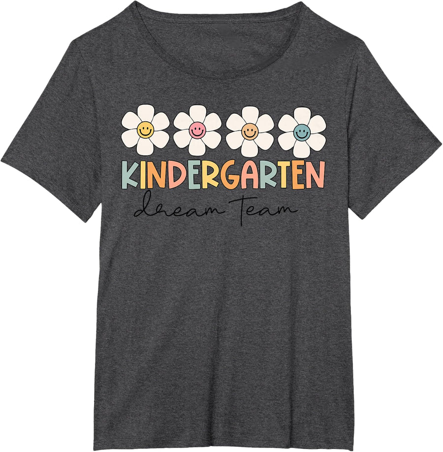 Kindergarten Dream Team Retro Back To School Teacher Student T-Shirt - Dark Heather Grey