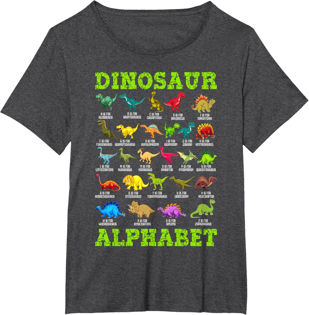 Types of Dinosaurs Alphabet A-Z ABC Dino Tees T-Shirts for Boys Kids Girls - Dark Heather Grey