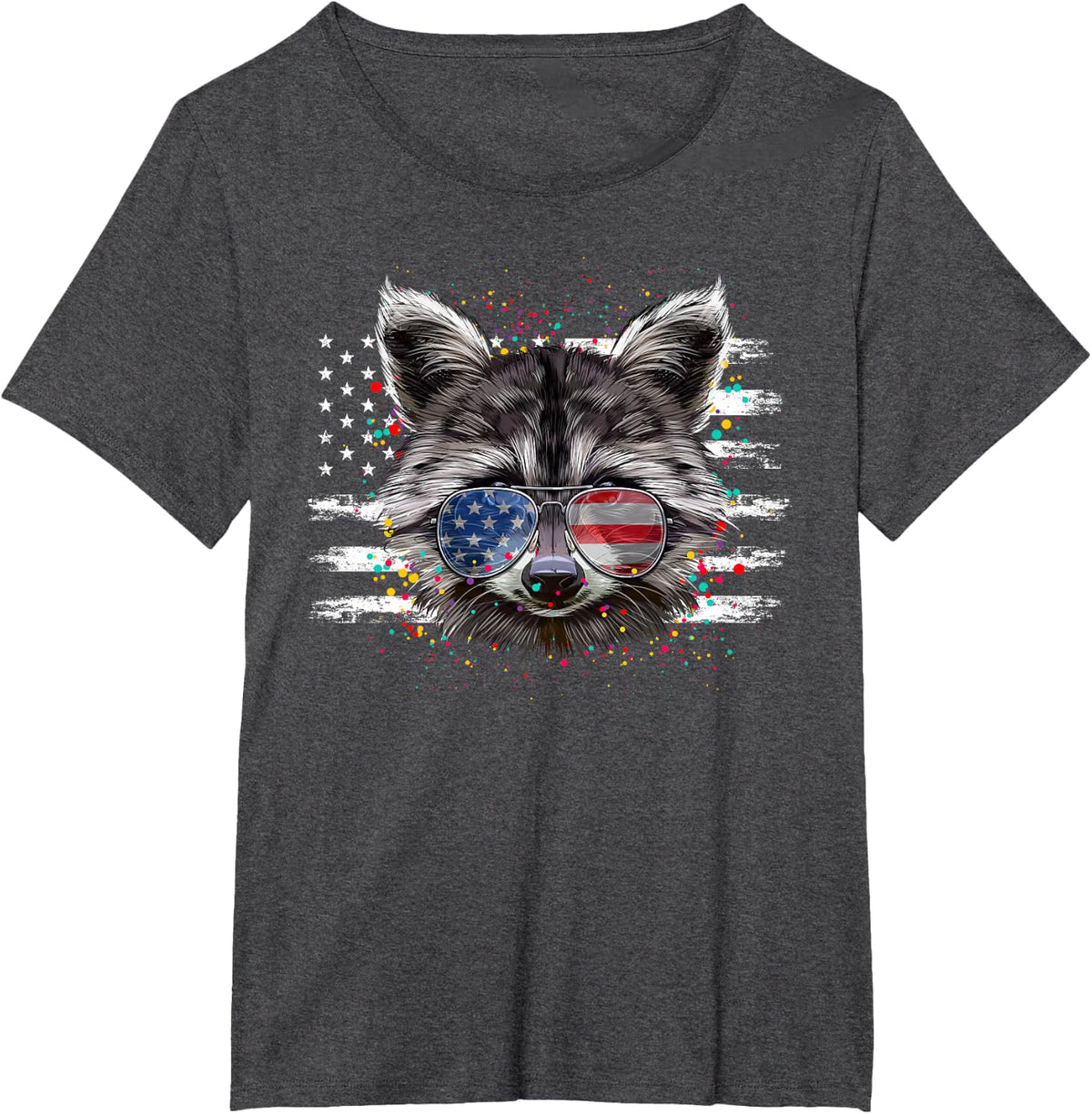 Raccoon 4th Of July Sunglasses Patriotic USA Flag T-Shirt Tee For Men Women Kids - Dark Heather Grey