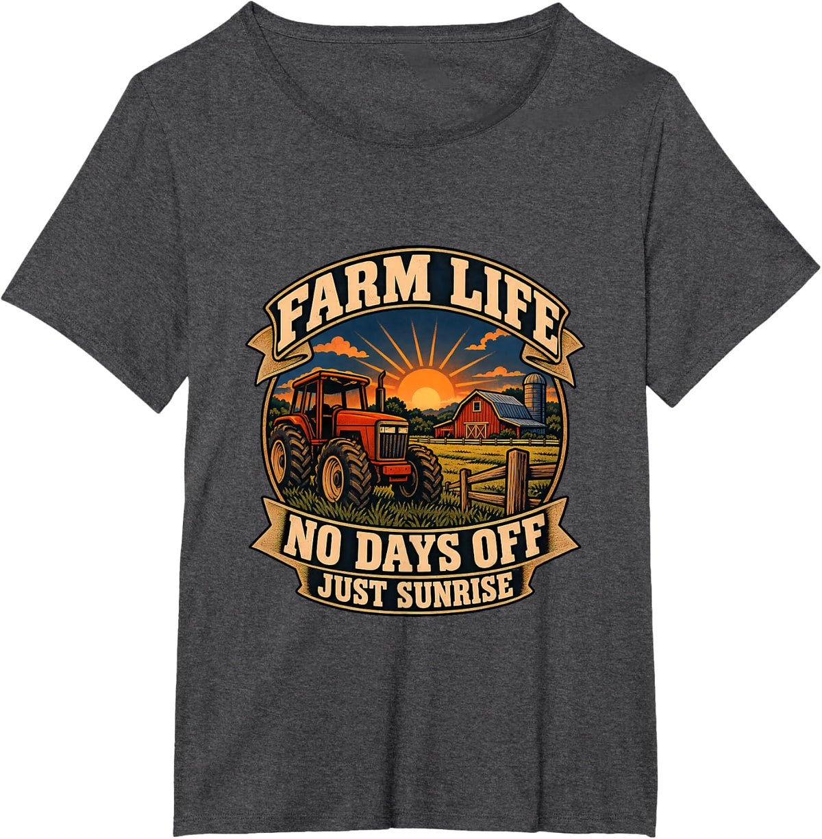 Farm Life No Days Off Just Sunrise Farm Animals Lover Ladies T-Shirt - Dark Heather Grey