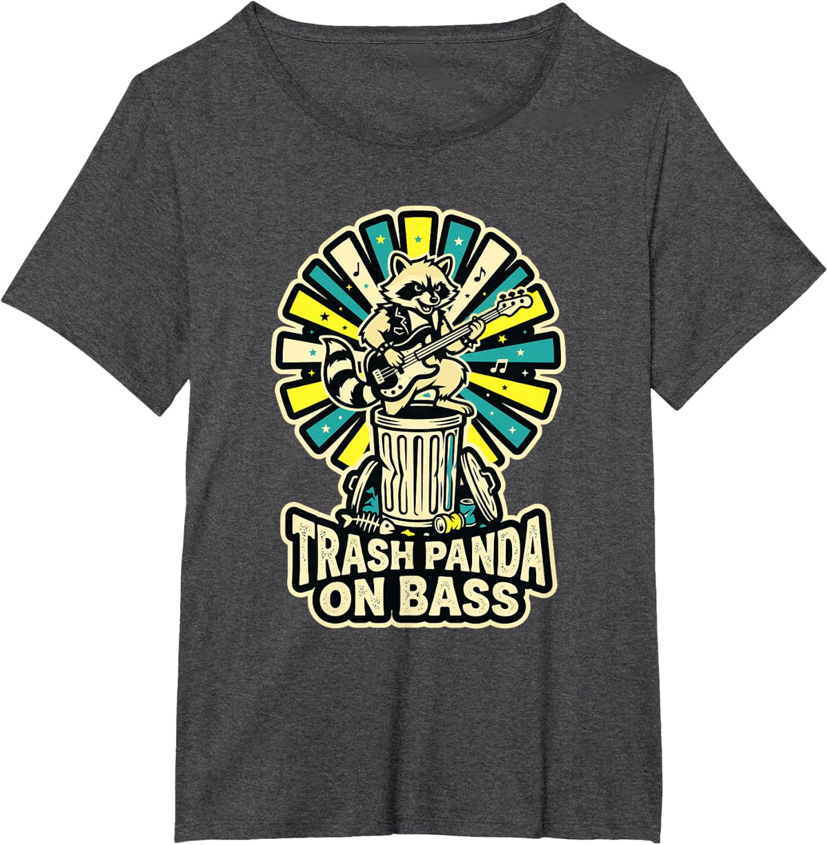 Trash Panda On Bass Musician Bassist Guitar Raccoon Playing T-Shirt - Dark Heather Grey