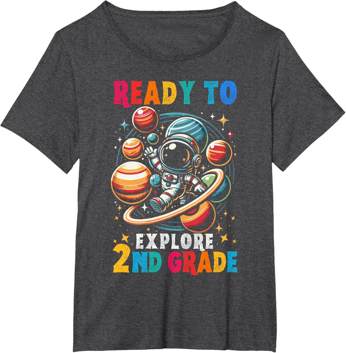 First Day Kids Welcome Back to School Astronaut 2nd Grade T-Shirt - Dark Heather Grey