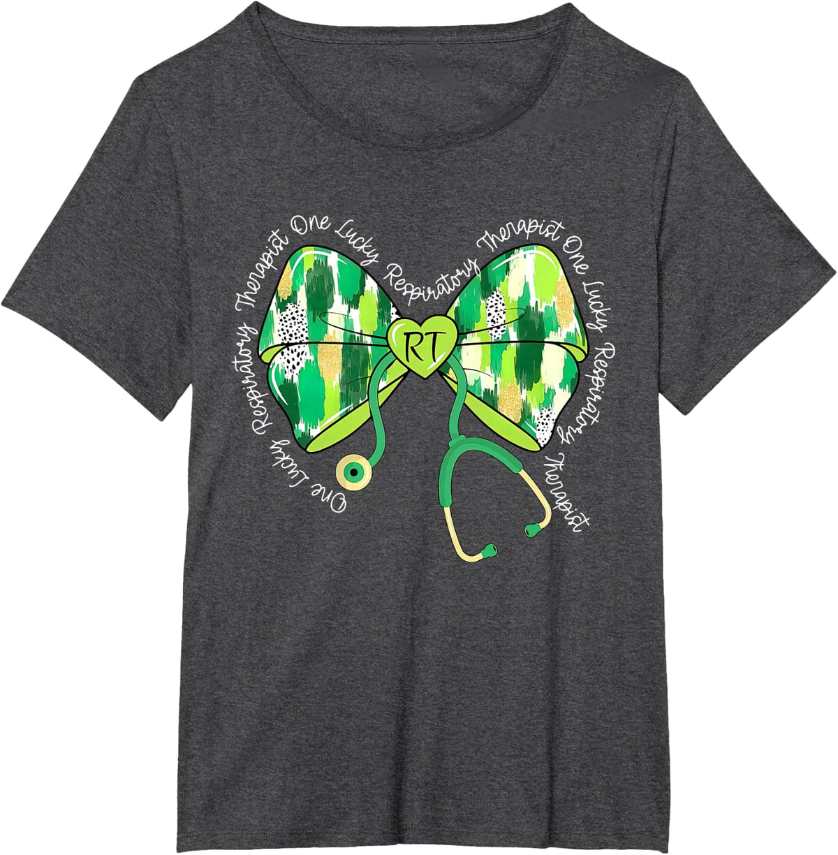 Coquette Stethoscope Respiratory Therapist St Patrick's Day T-Shirt - Dark Heather Grey