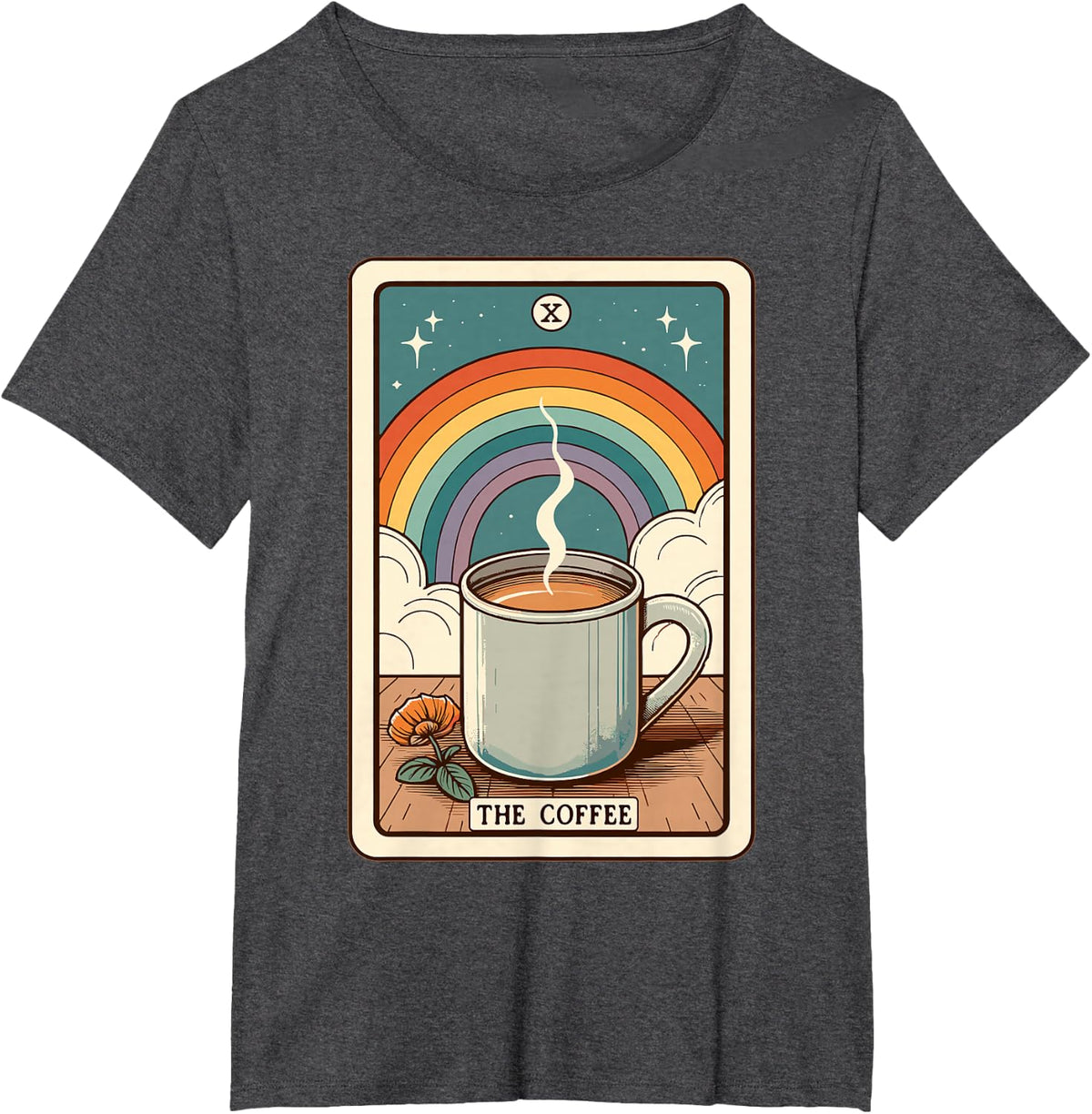 The Coffee Tarot Card Coffee Lover Funny Coffee T-Shirt, Small, Grey - Dark Heather Grey