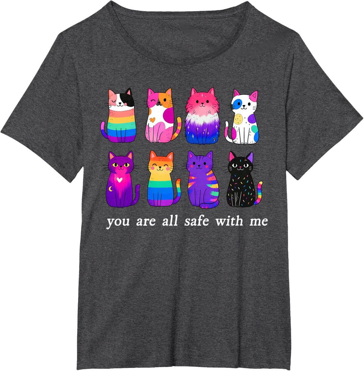 You are All Safe with Me Cute Cat Pride Month LGBT T-Shirt Tee - Dark Heather Grey