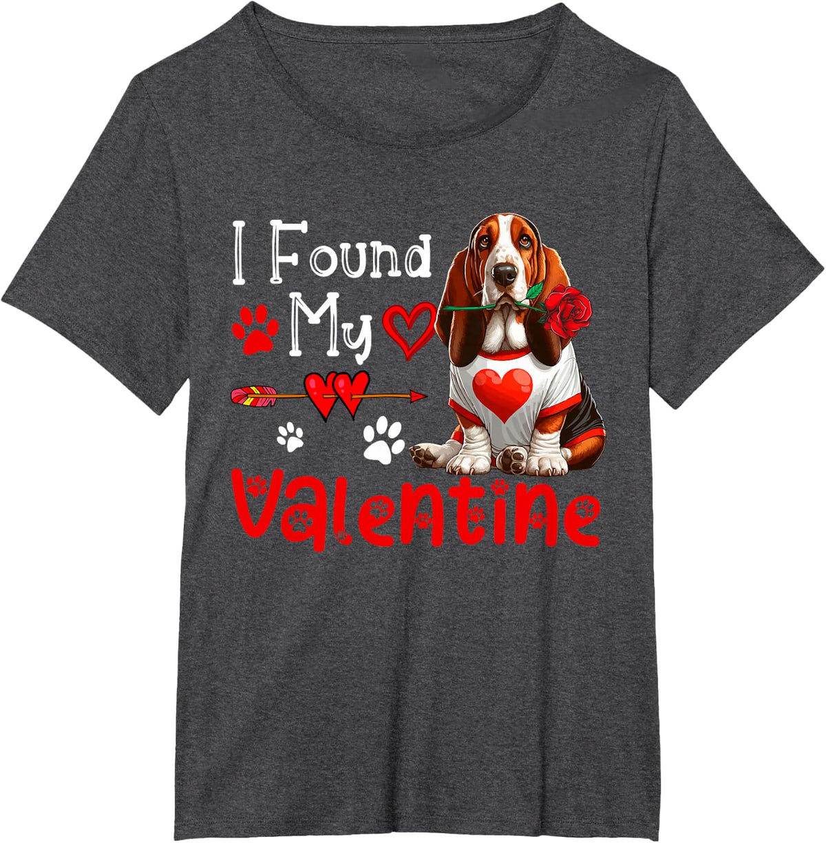 I Found My Valentine Basset Hound With Flower Cute Hearts Tee T-Shirt For Dog Lovers - Dark Heather Grey