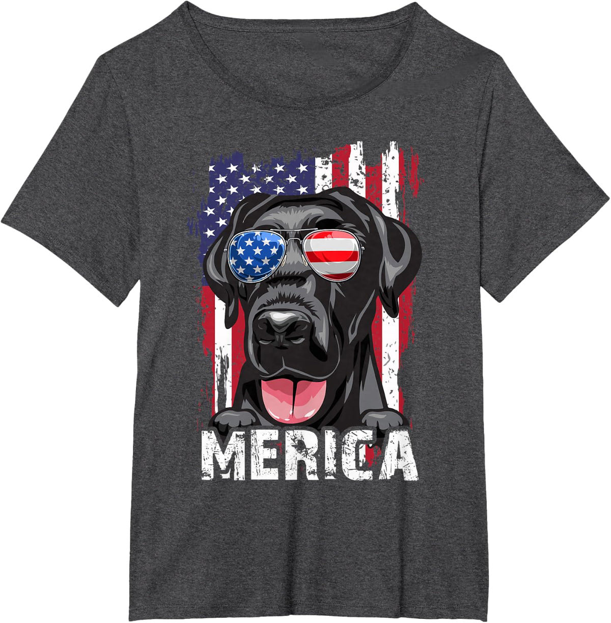 Merica Labrador Retriever American Flag 4th of July Tee Shirt USA Lab Dog T-Shirt - Dark Heather Grey