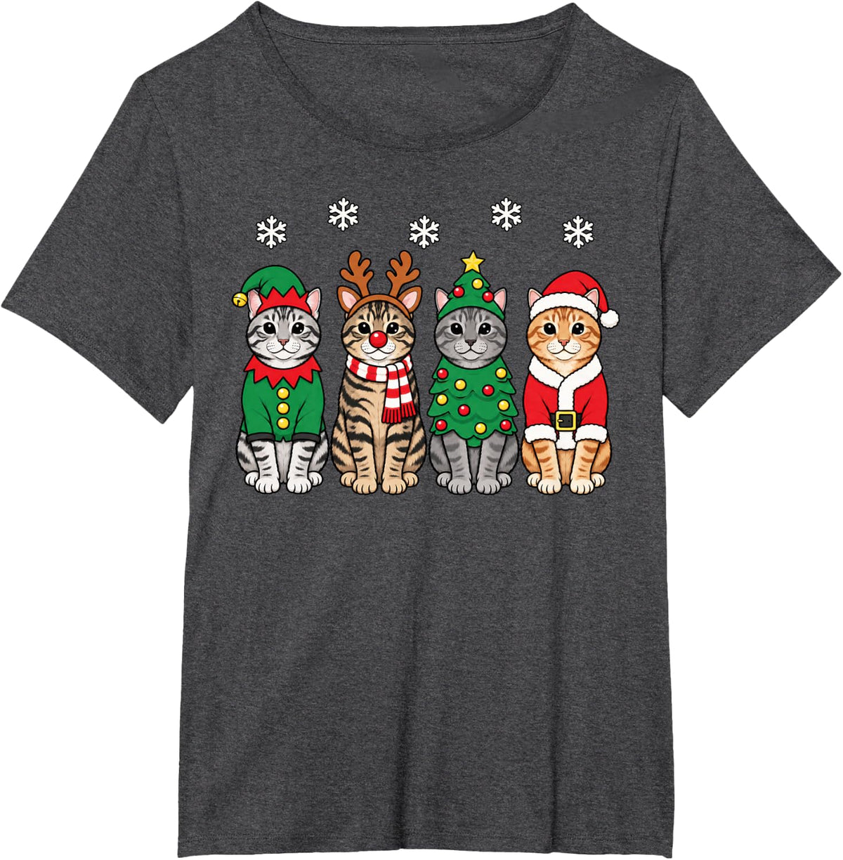 American Shorthair cat Christmas Reindeer Santa T-Shirt - Dark Heather Grey