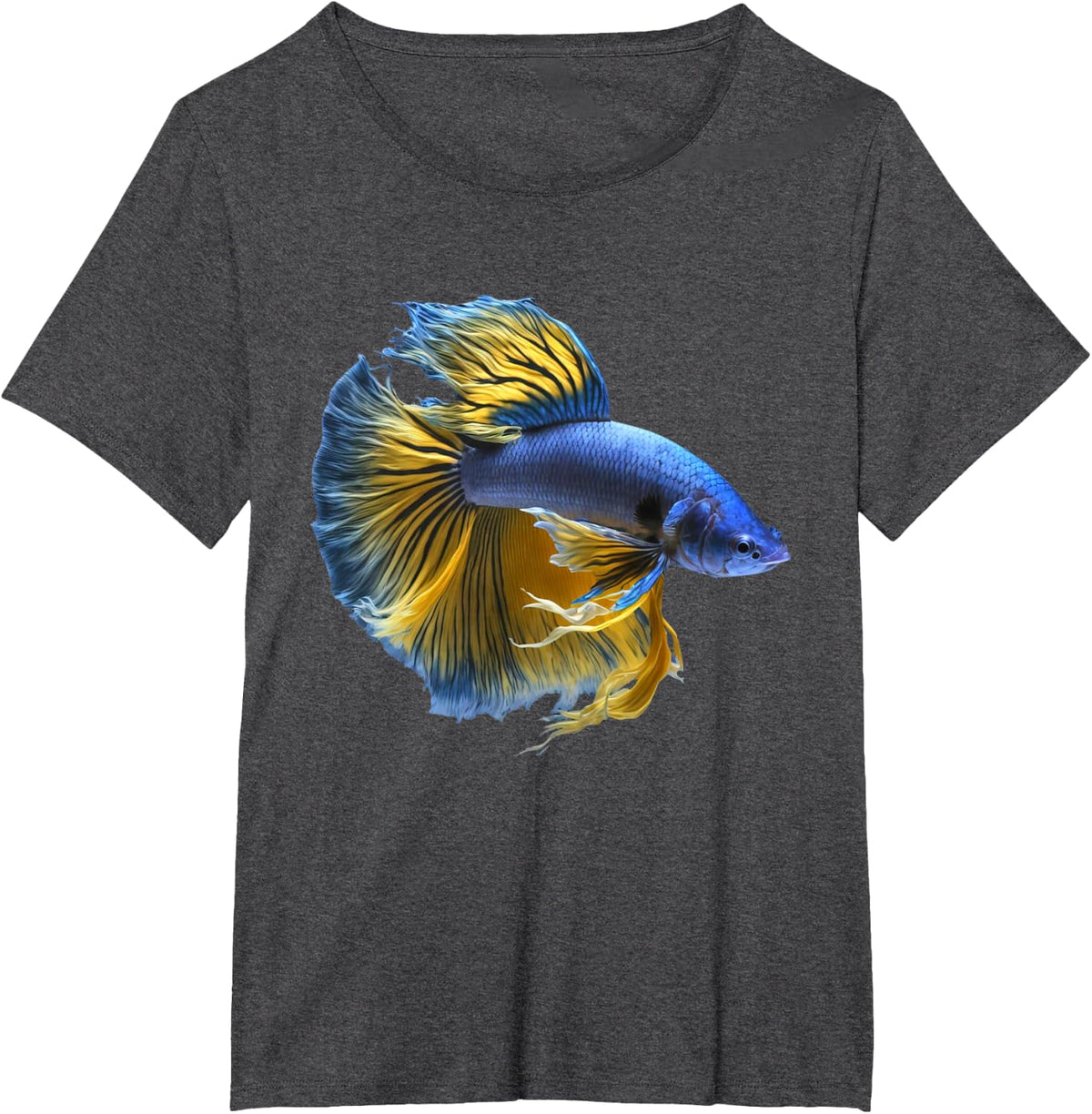 Yellow Blue Siamese Fighting Betta Fish Aquarium T-Shirt Tee for Fish Tank Owners - Dark Heather Grey