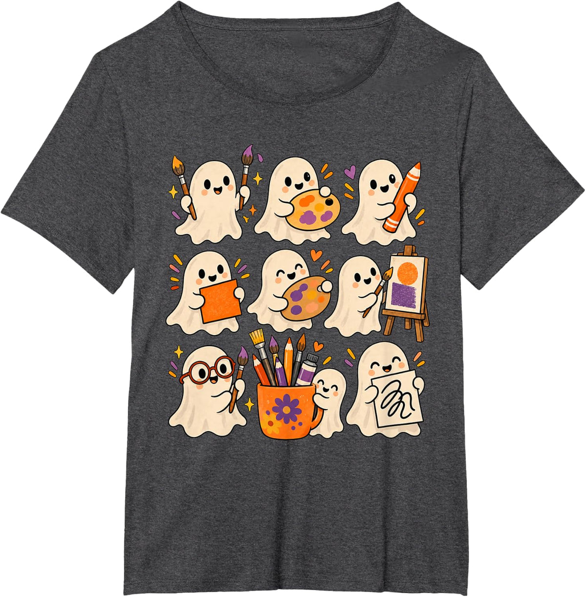 Art Teacher Ghost Funny Halloween Artist Painter Design T-Shirt - Dark Heather Grey