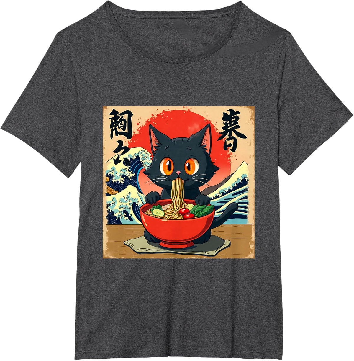 Cat Anime Kawaii Cat Ramen Japanese Funny Graphic Tees T-Shirt - Dark Heather Grey
