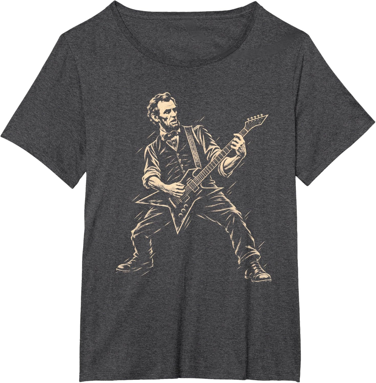 Abraham Lincoln Guitarist Funny Vintage Rock History Shred T-Shirt - Dark Heather Grey