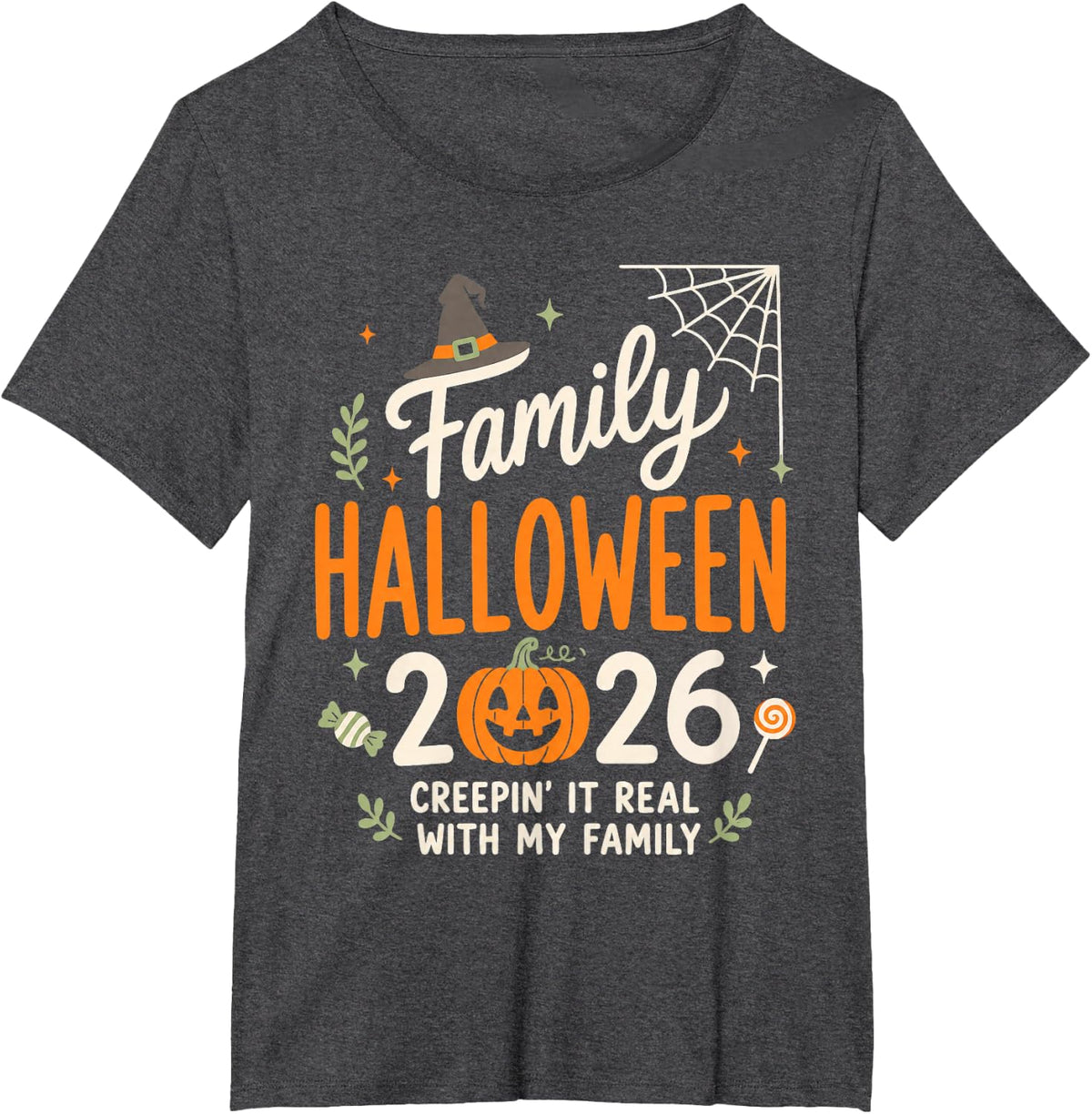Family Halloween 2026 Funny Pumpkin Ghost Spooky Season 2026 T-Shirt - Dark Heather Grey