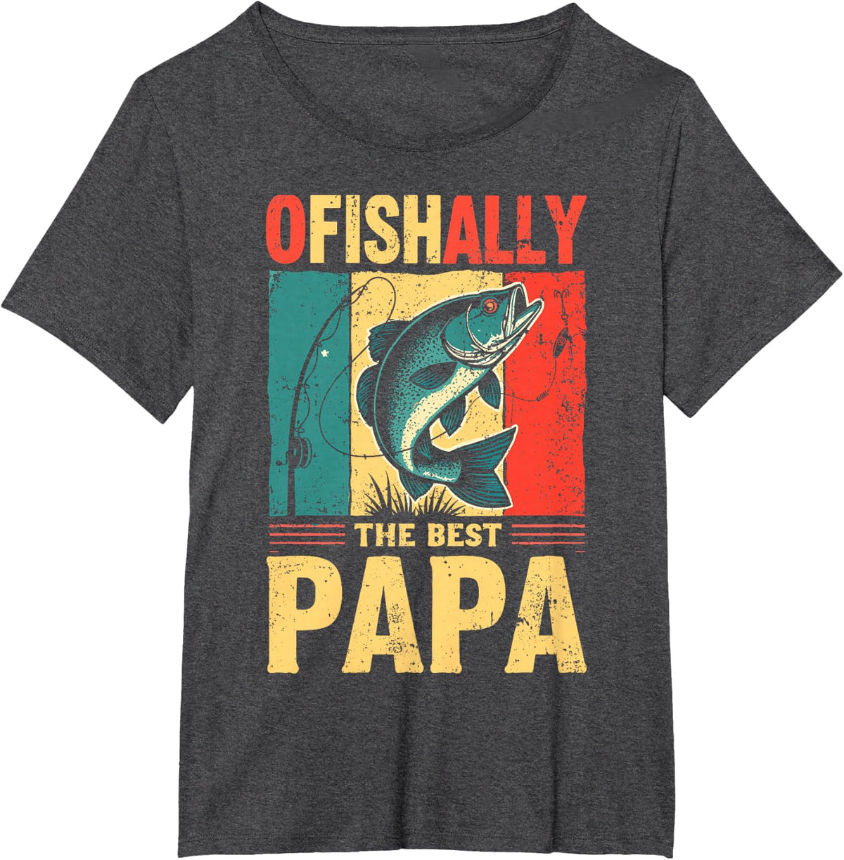 Ofishally The Best Papa Grandpa Fisherman Fishing Dad Retro T-Shirt - Dark Heather Grey