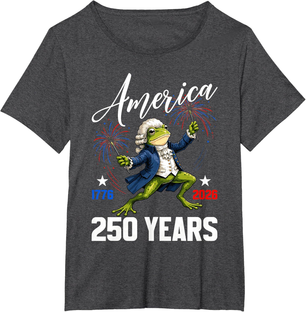 250 American Years 1776-2026 Frog 250th Anniversary USA T-Shirt - Dark Heather Grey