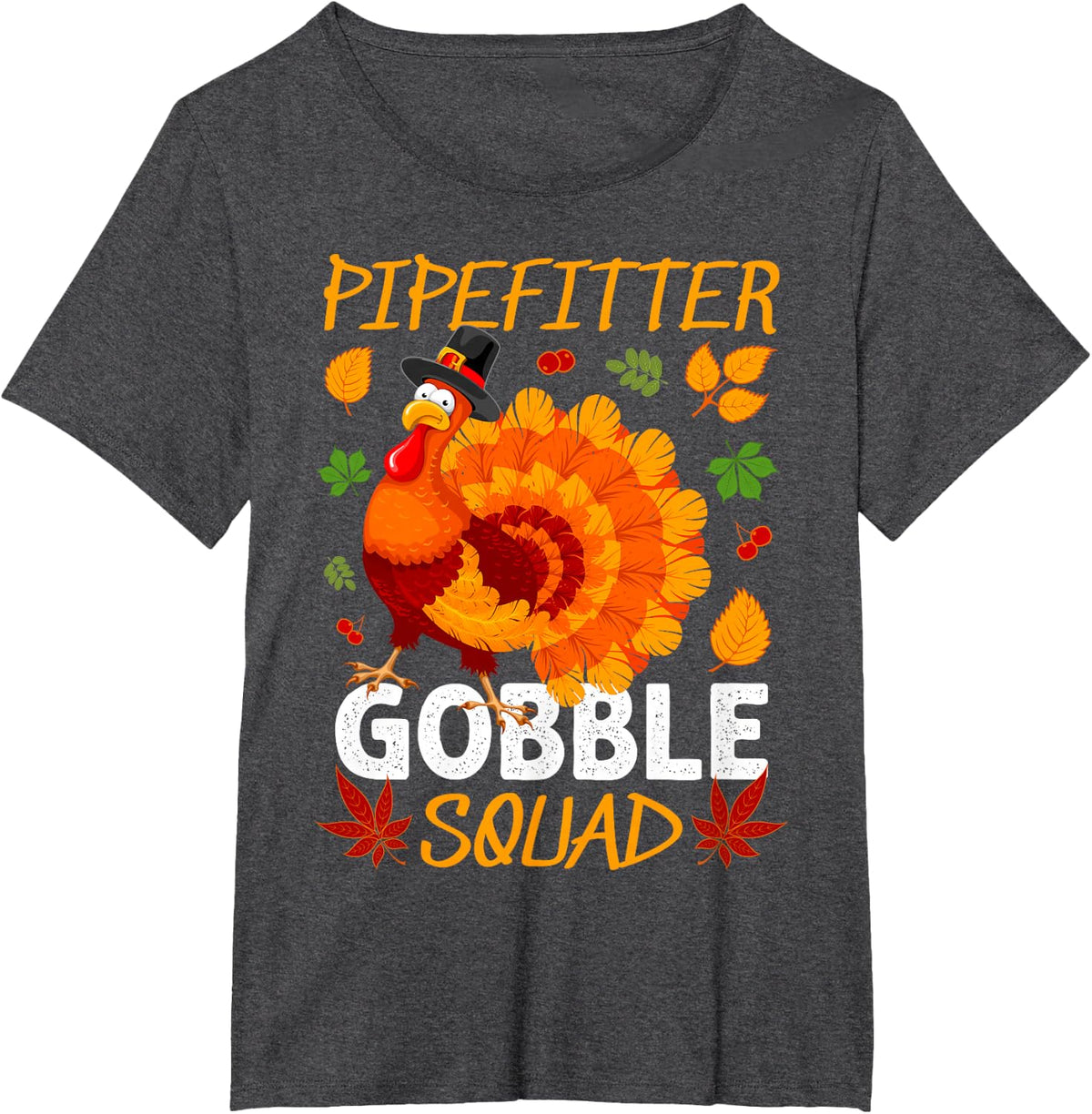 Pipefitter Gobble Squad Thanksgiving Turkey T-Shirt - Dark Heather Grey