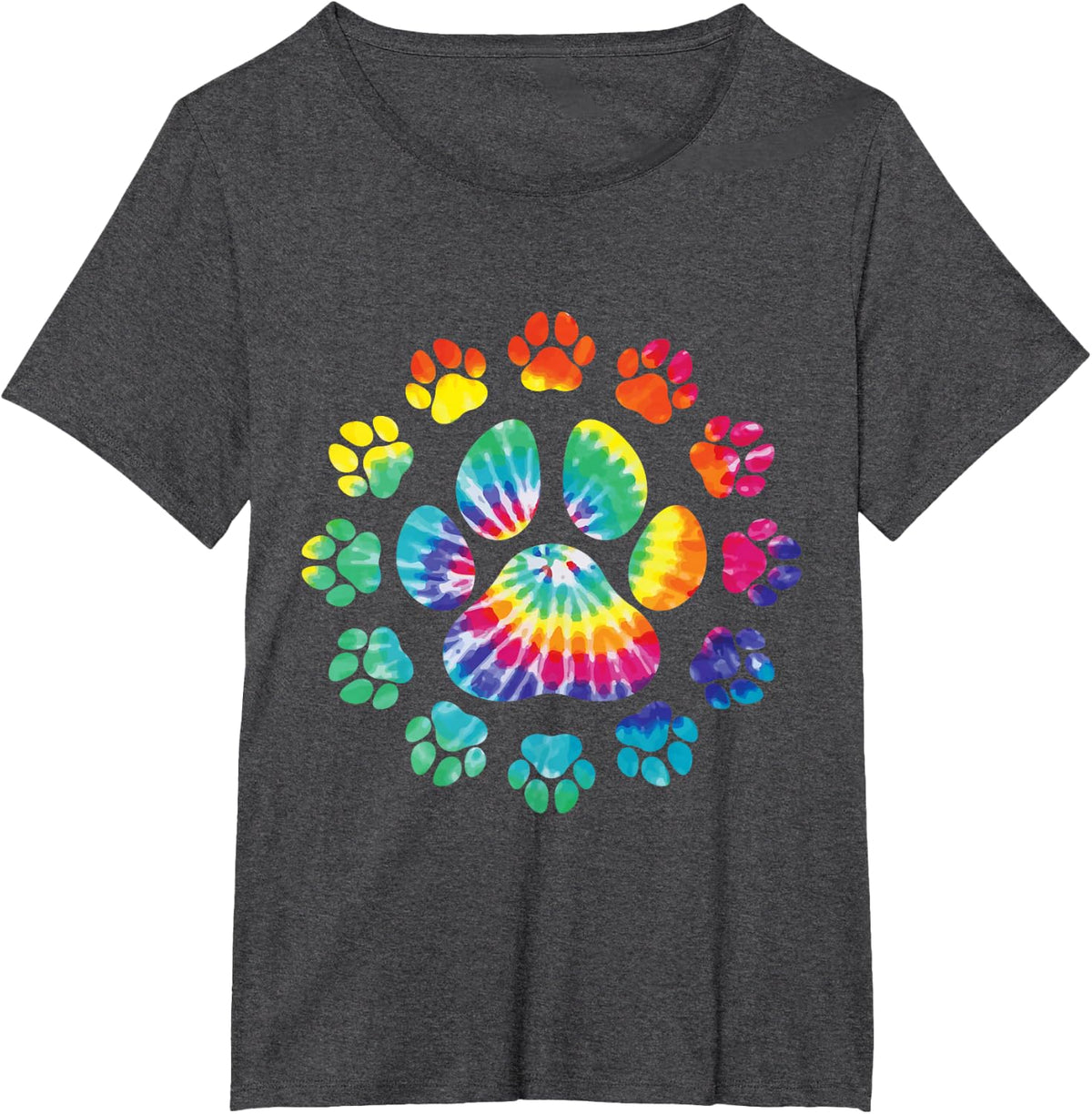 Dog Paw Print Pet Owner Tie Dye Love Dog Animal Lover T-Shirt - Dark Heather Grey