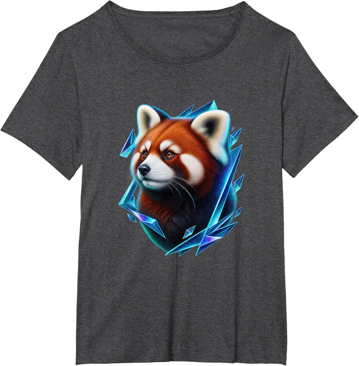 Panda with Aqua Geometric Prisms T-Shirt - Dark Heather Grey