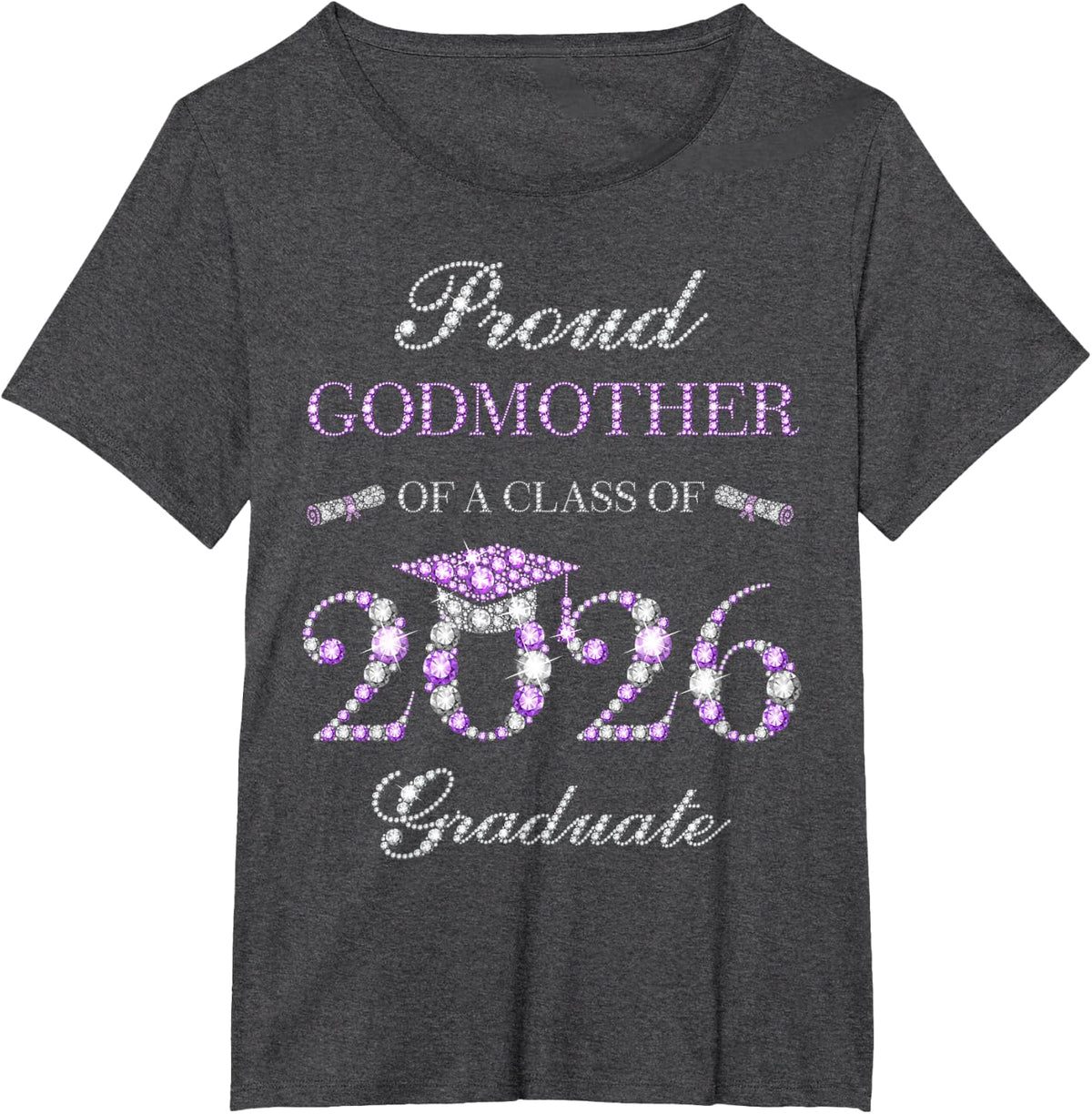 Proud Godmother of A Class of 2026 Graduate T-Shirt Tee for Women - Dark Heather Grey