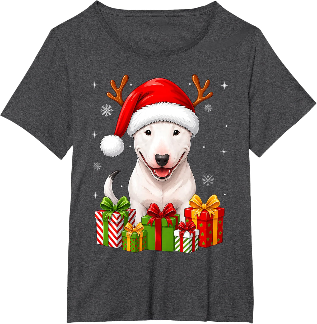 Xmas Decor Cute Festive Santa Hat Bull Terrier Dog Christmas T-Shirt - Dark Heather Grey