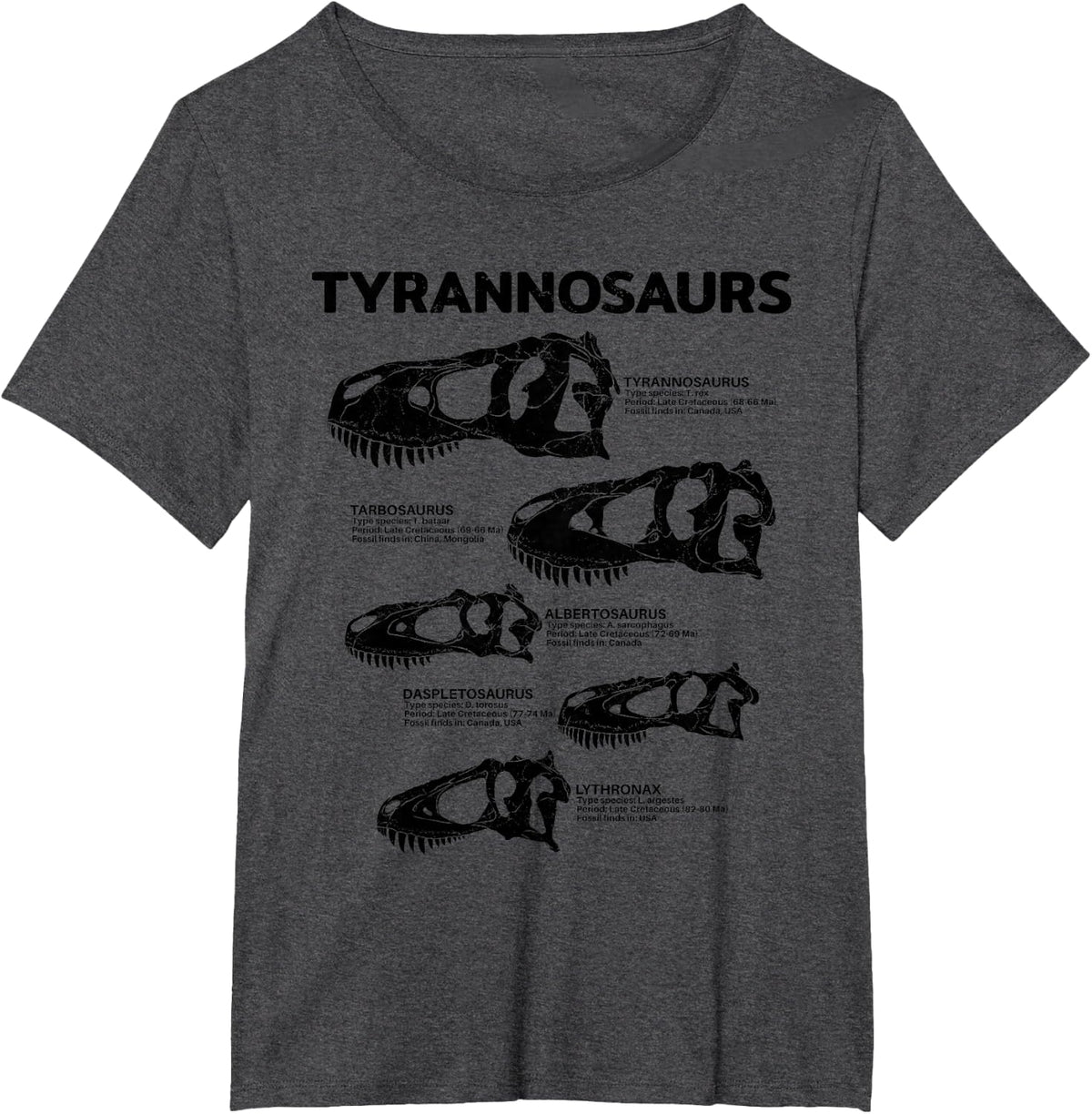 Tyrannosaurus Daspletosaurus Albertosaurus Fact Sheet T-Shirt - Dark Heather Grey