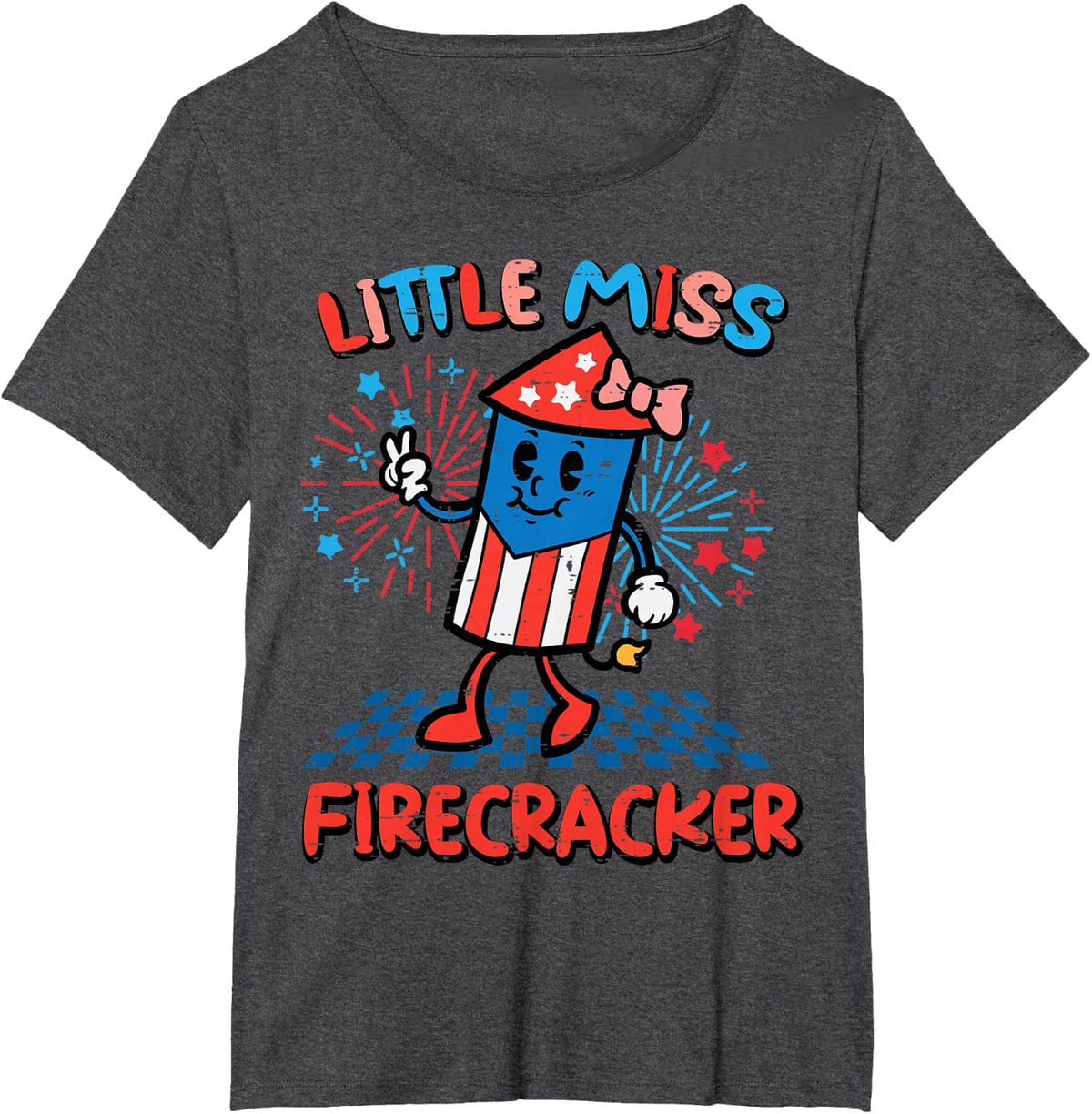 4th July Little Miss Firecracker Patriot Toddler Girls Kids T-Shirt - Dark Heather Grey