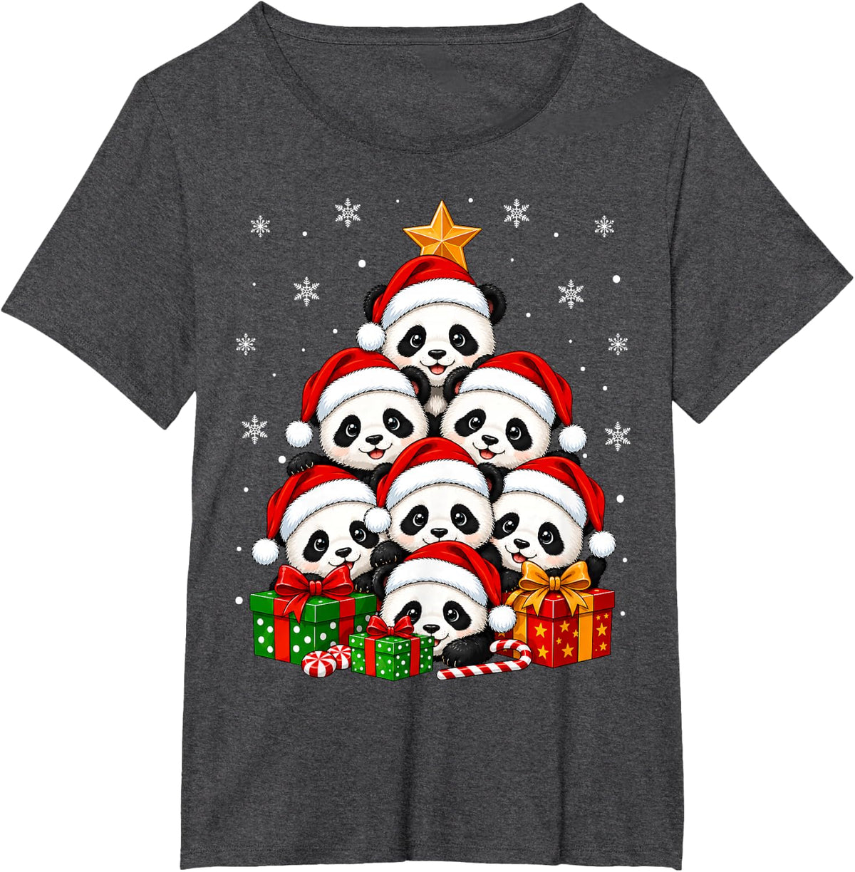 Panda Christmas Tree Cute Animal Festive Santa Panda Xmas T-Shirt - Dark Heather Grey
