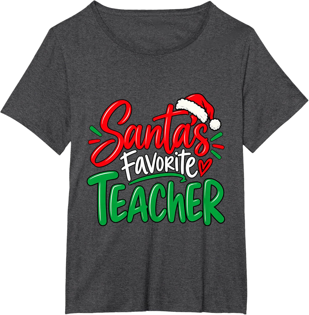Santa's Favorite Teacher Christmas Educator T-Shirt - Dark Heather Grey