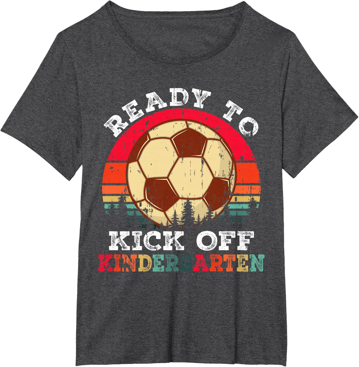 Ready To Kick Off Kindergarten First Day Of School Soccer Tee T-Shirt For Boys Kids - Dark Heather Grey