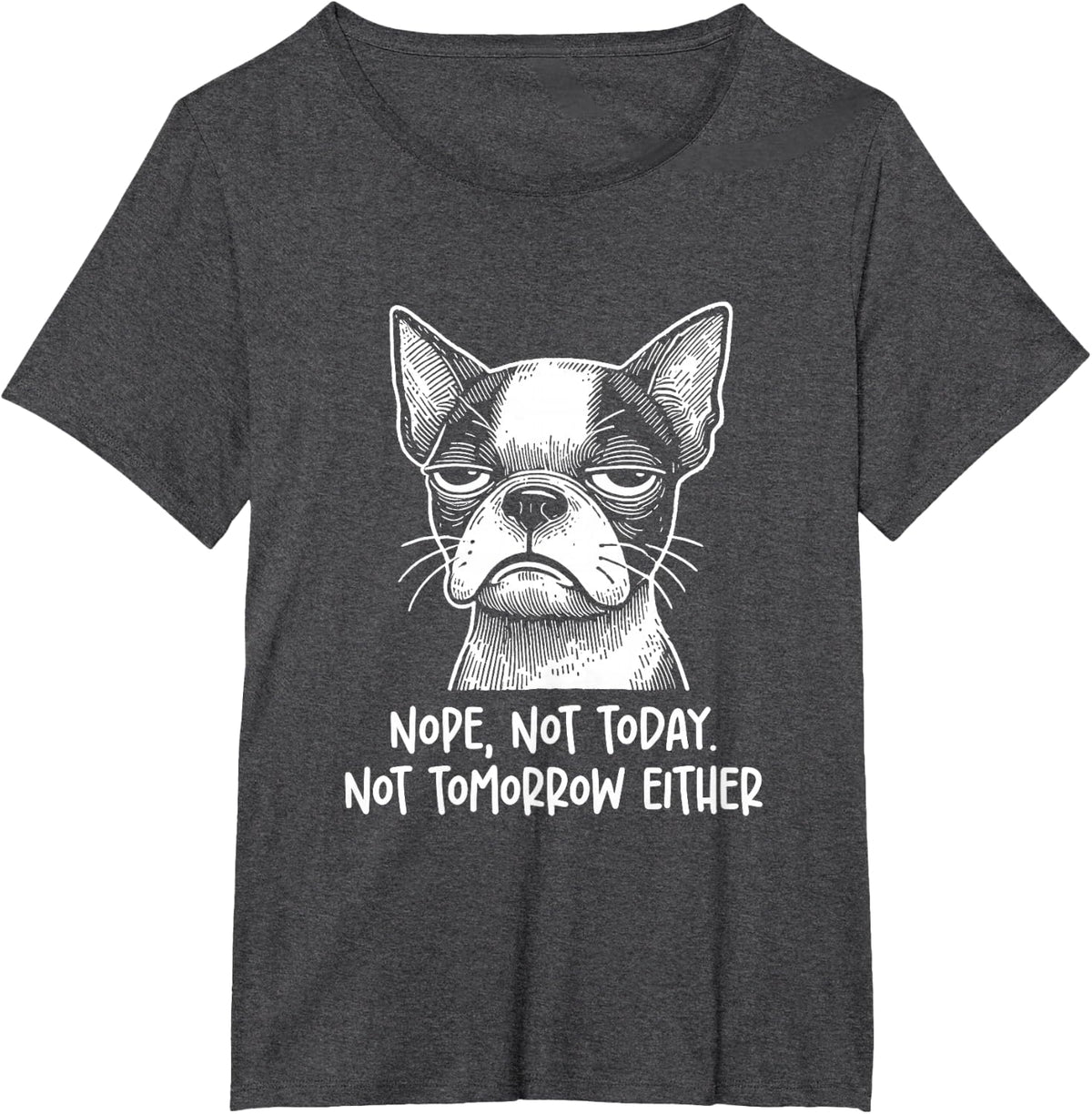 Boston Terrier Nope not today not tomorrow either Sarcastic T-Shirt - Dark Heather Grey