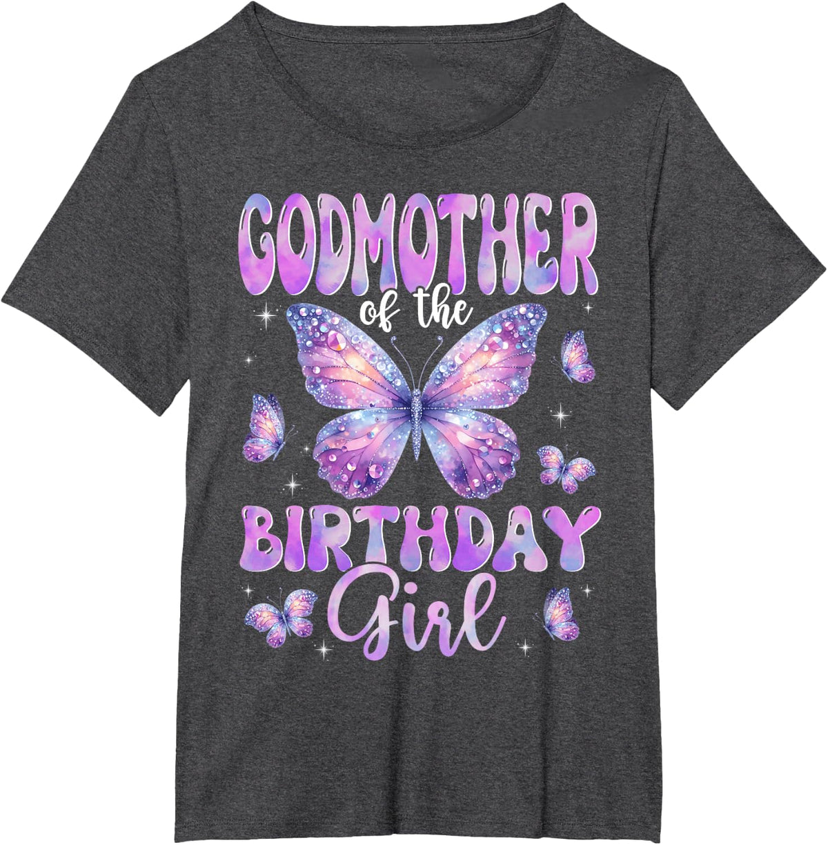 GodMother Of The Birthday Girl Butterfly Family Matching T-Shirt - Dark Heather Grey