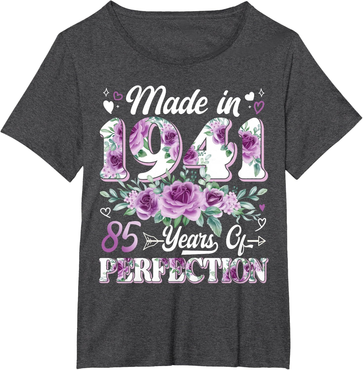 85 Year Old Made in 1941 Floral 85th Birthday Women T-Shirt - Dark Heather Grey