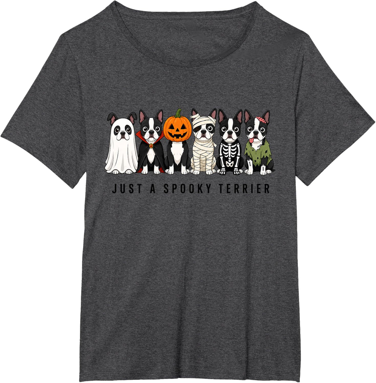 Cute Funny Just A Spooky Boston Terrier Dog Ghost T-Shirt - Dark Heather Grey