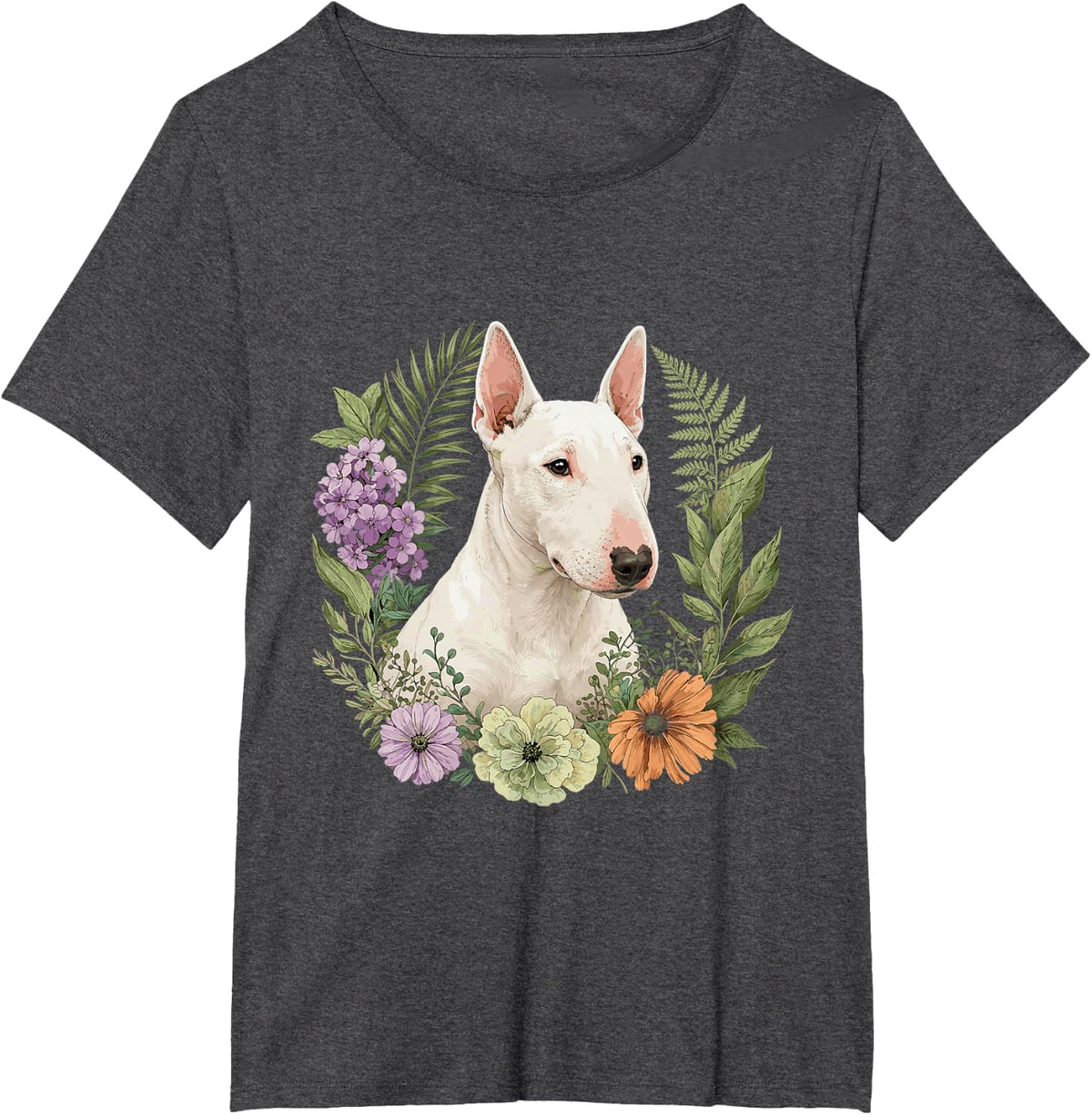 Dog Owner Dog Enthusiast Flowers Miniature Bull Terrier T-Shirt - Dark Heather Grey