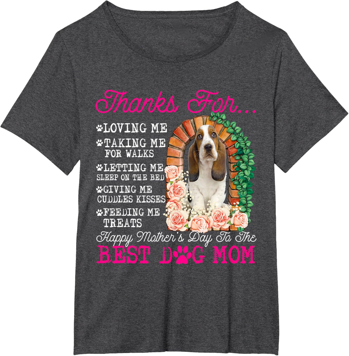 Funny Happy Mother's Day Best Dog Mom Cute Basset Hound Dog T-Shirt - Dark Heather Grey