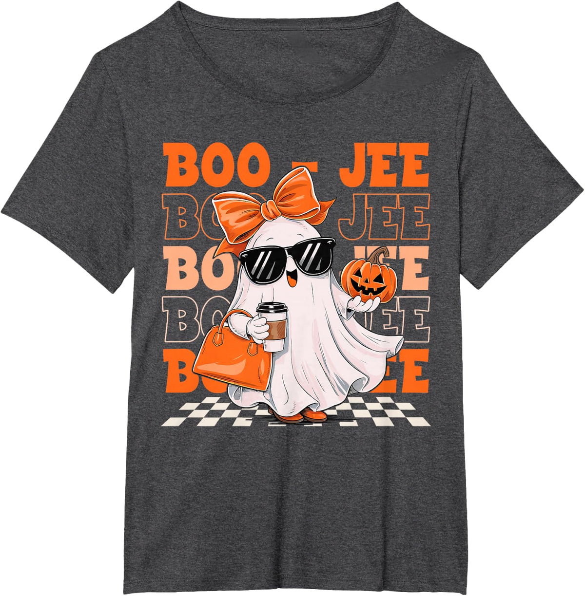 Cute Ghost Boujee Boo-JEE Funny Halloween Spooky Season T-Shirt - Dark Heather Grey