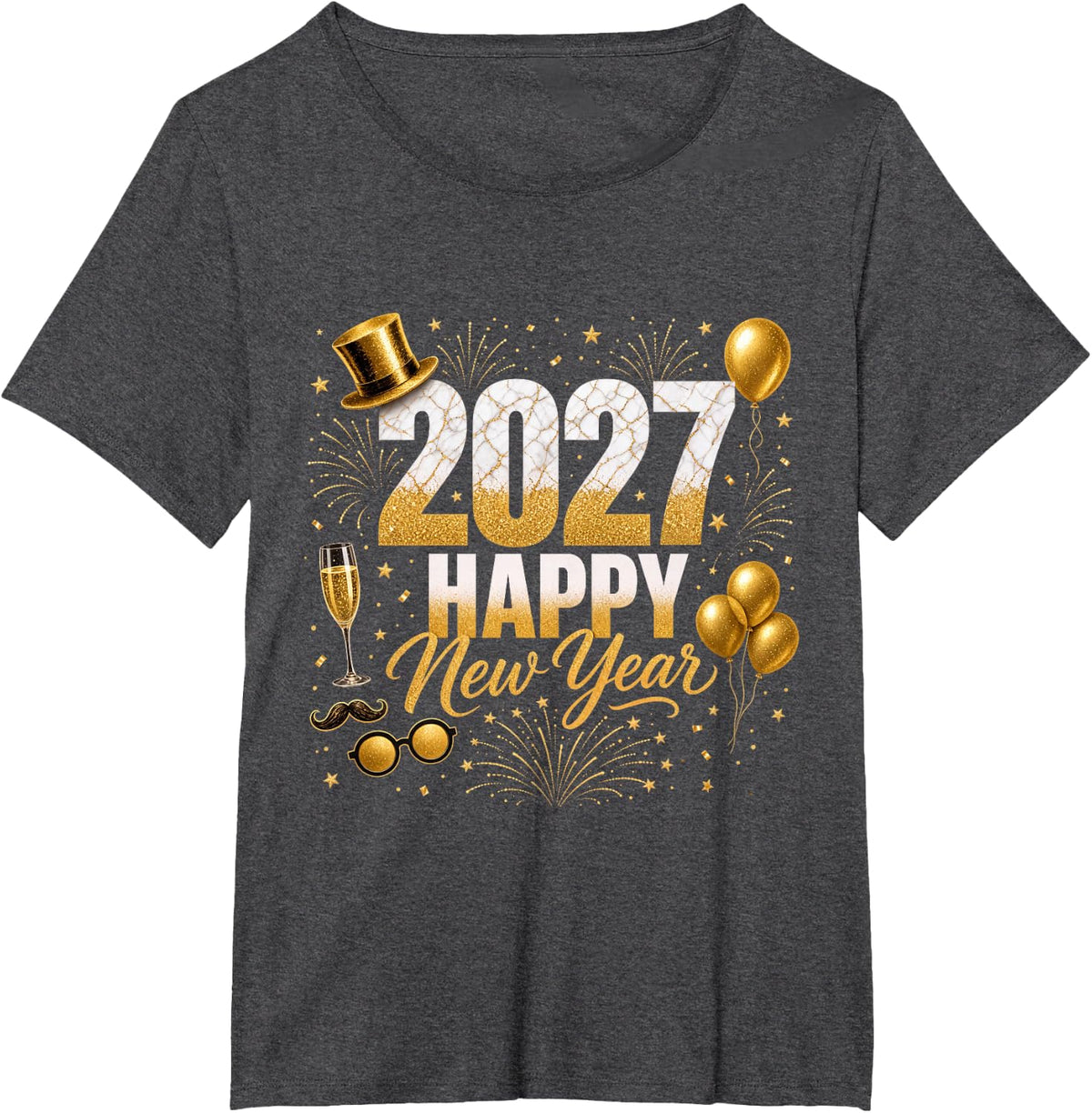 Happy New Year 2027 Fireworks Party Celebration T-Shirt - Dark Heather Grey