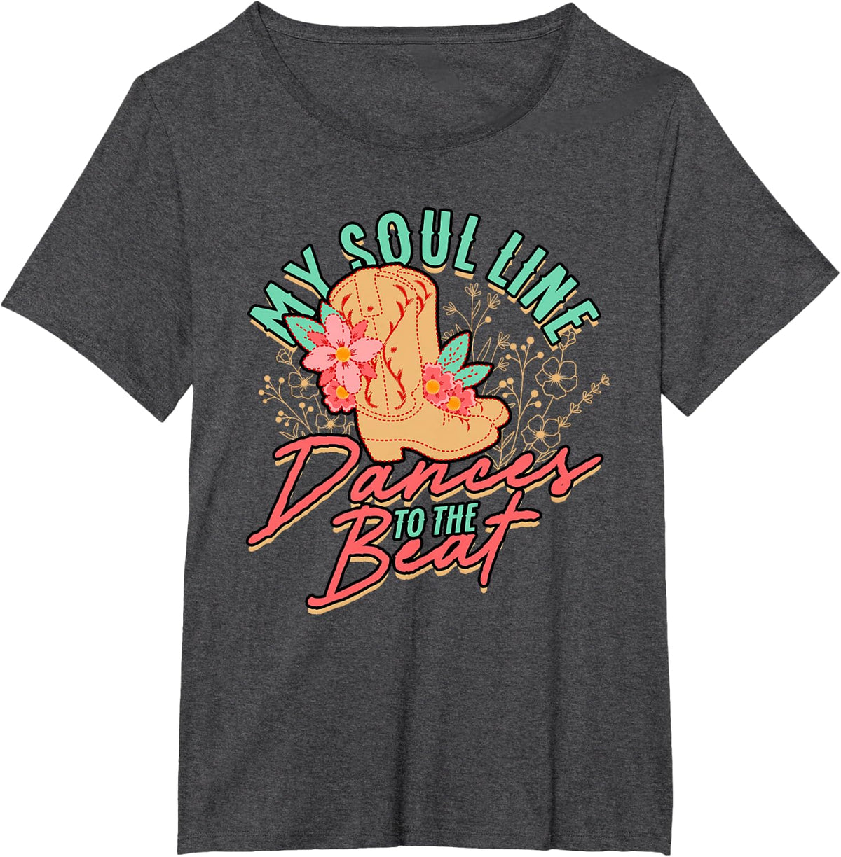 Line Dance My Soul Line Dances To The Beat T-Shirt - Dark Heather Grey