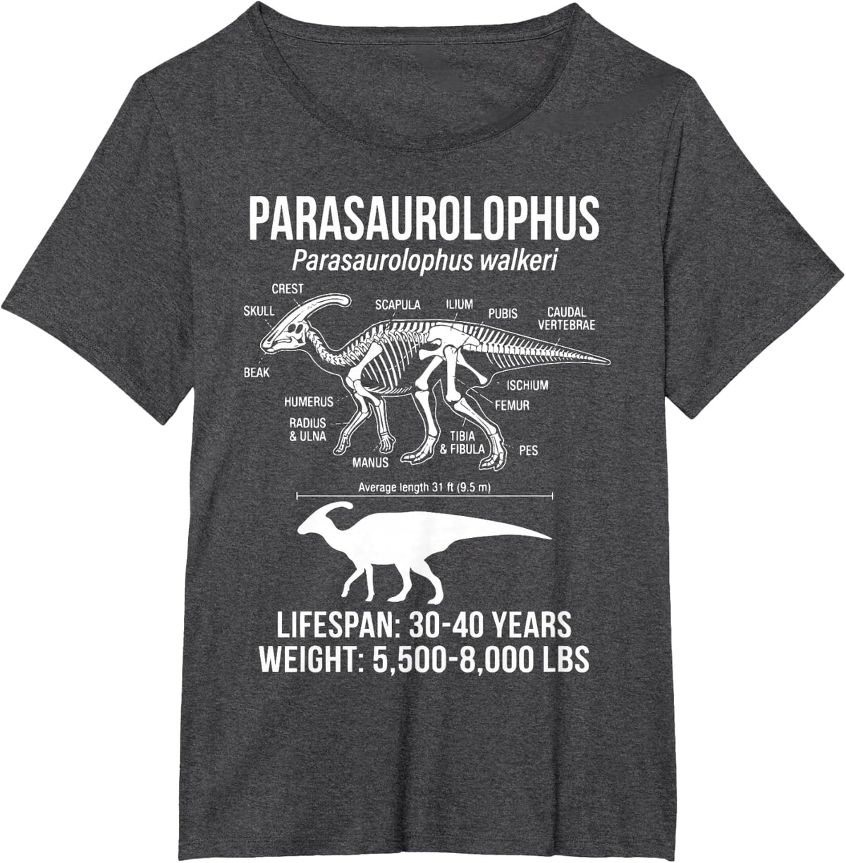 Parasaurolophus Diagram T-Shirt - Dark Heather Grey