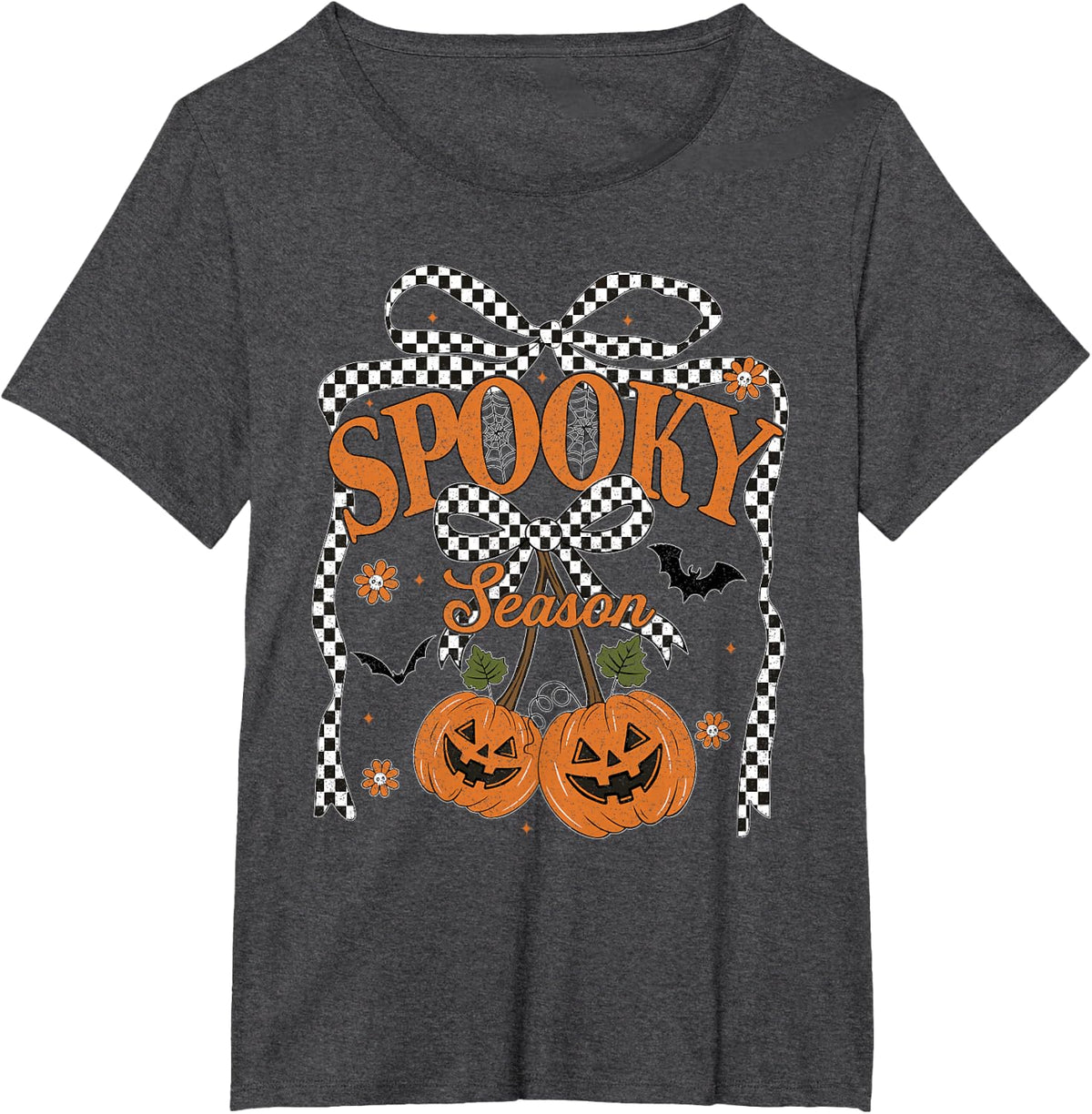Preppy Spooky Season Pumpkin Cherries Autumn Girly Halloween T-Shirt - Dark Heather Grey