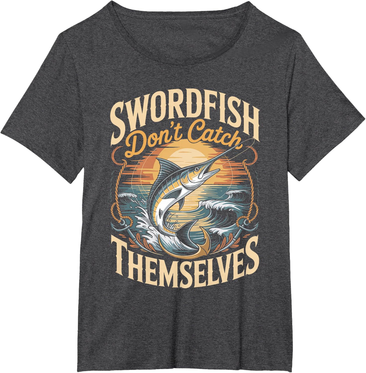 Swordfish Don't Catch Themselves Offshore Swordfish Deep T-Shirt - Dark Heather Grey